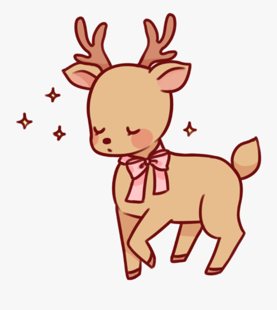 #deer #brown #pink #bow #cute #yellow #sparkle #sparkles - Kawaii Cute Cartoon Deer, Transparent Clipart