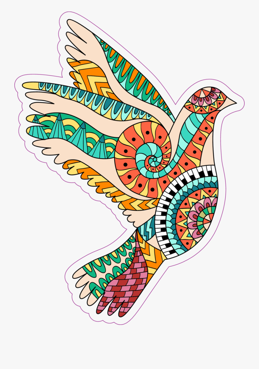 Zentangle Bird Hippie Sticker - Hippie Birds Clip Art, Transparent Clipart