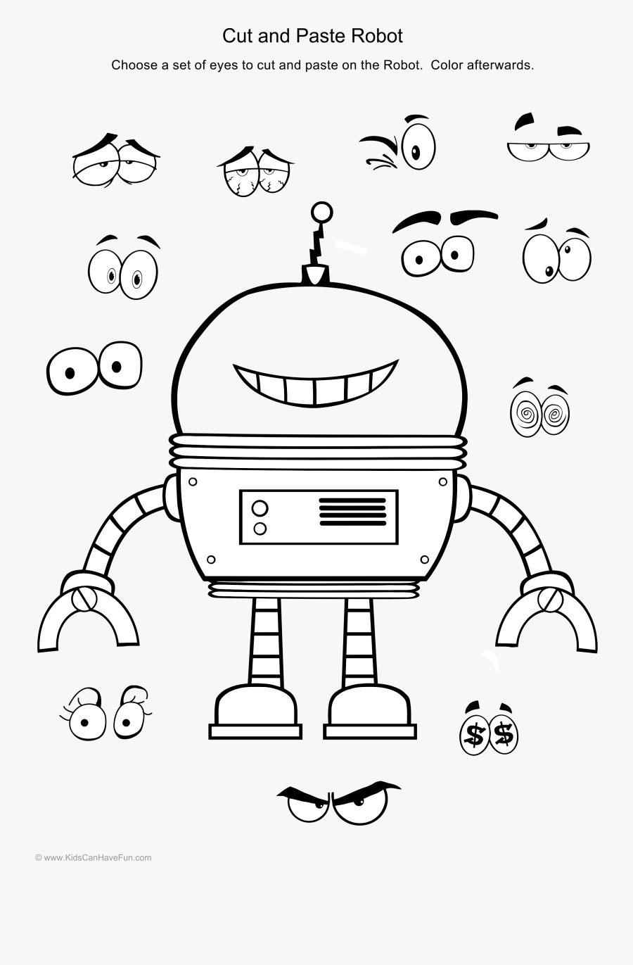 Crafts Clipart Cut And Paste - Pages Printable Robot Colouring, Transparent Clipart