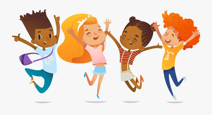 Illustration Of Happy Children Jumping Up In The Air - School Friends, Transparent Clipart