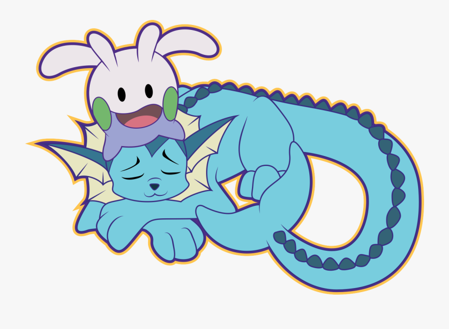 Vaporeon Resting With His Friend Goomy - Cartoon, Transparent Clipart