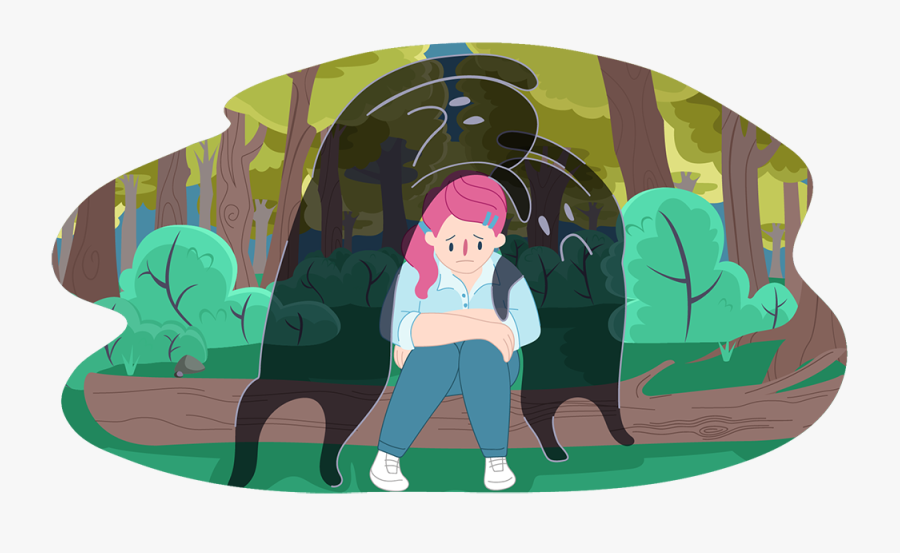 Sad Girl Sitting On A Log As Two Shadowy Characters - Kids Depression Png, Transparent Clipart