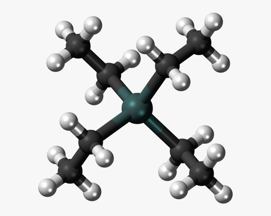 Ball And Stick Model Of The Tetraethyllead Molecule - Gasoline Molecule Ball And Stick Model, Transparent Clipart