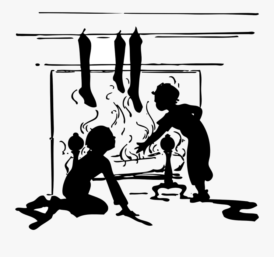 Fireplace With Christmas Stockings - Silhouette Clip Art Christmas Fireplace, Transparent Clipart