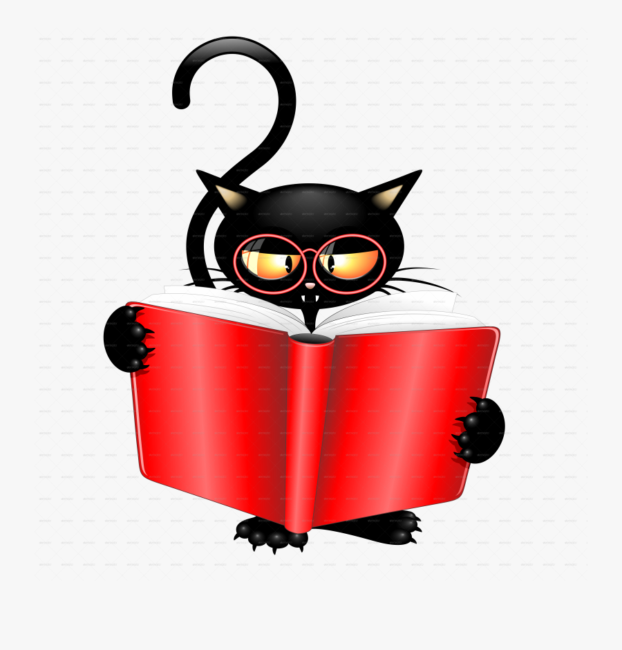 Cattish Angry Black Cat Cartoon - Cartoon Cats Reading A Book, Transparent Clipart