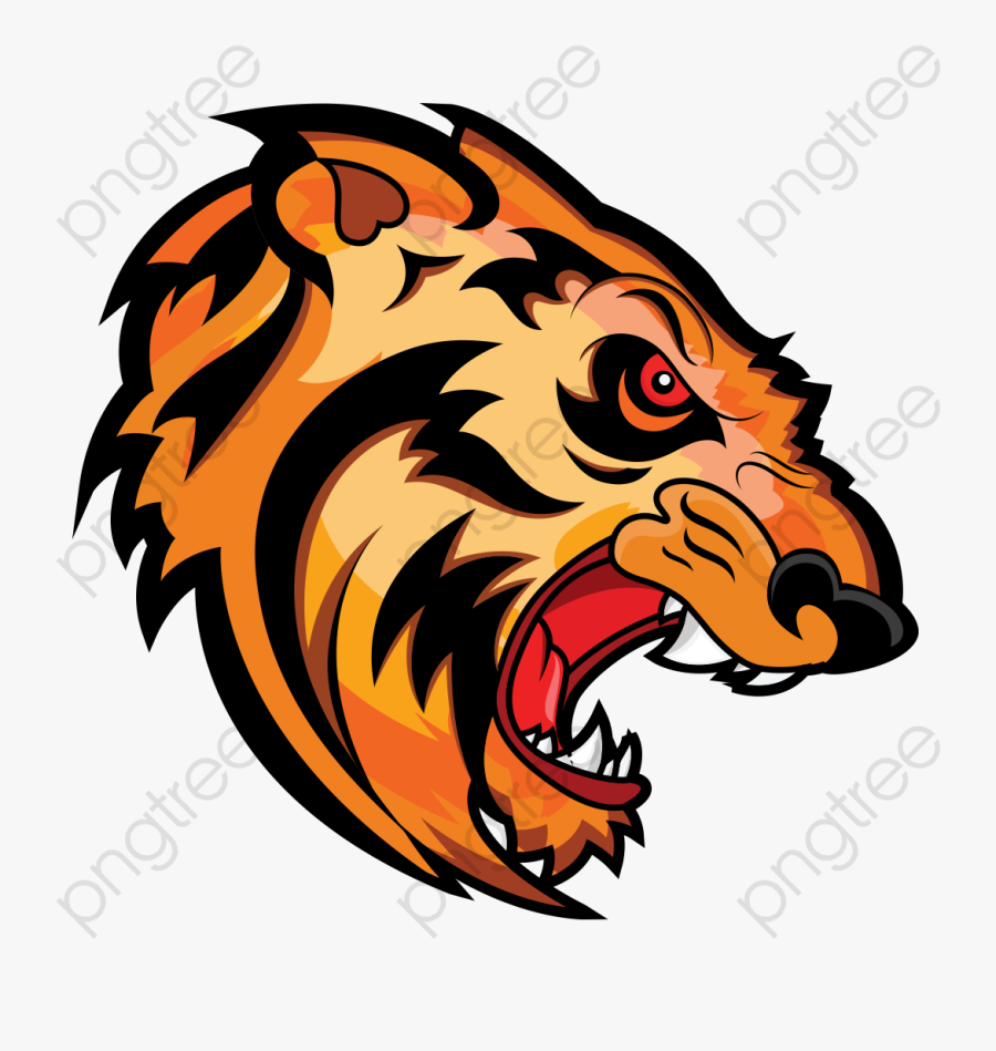 Angry Tiger Mascot Face - Roaring Tiger Face Cartoon , Free Transparent ...