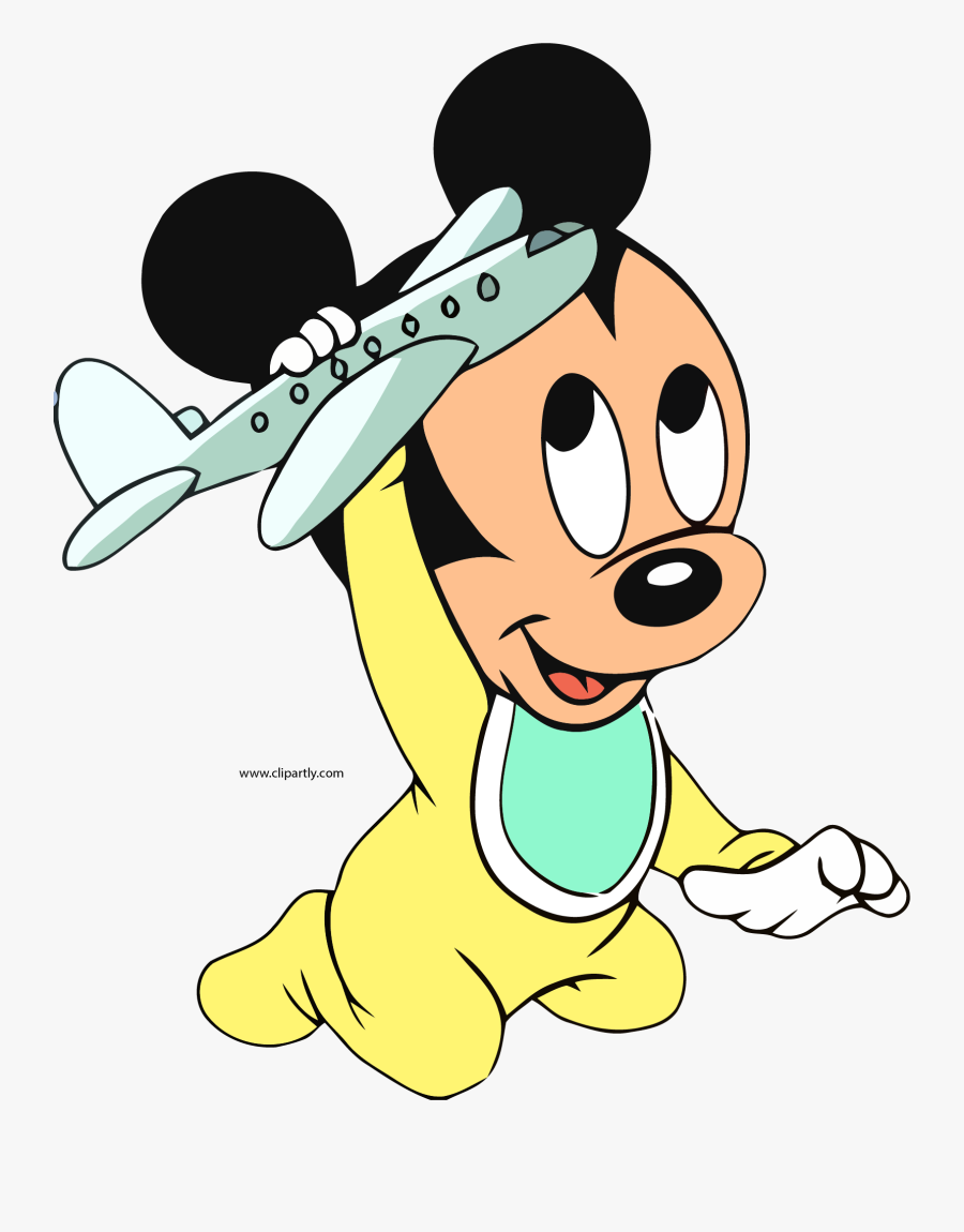 Baby Mickey Mouse Playing Toy Plane Clipart Png - Baby Mickey Mouse Black And White, Transparent Clipart