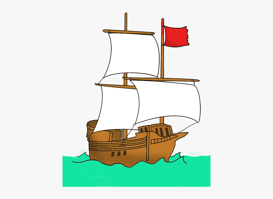 Pirate Ship With Red Flag - Pirate Ship Red Flag, Transparent Clipart