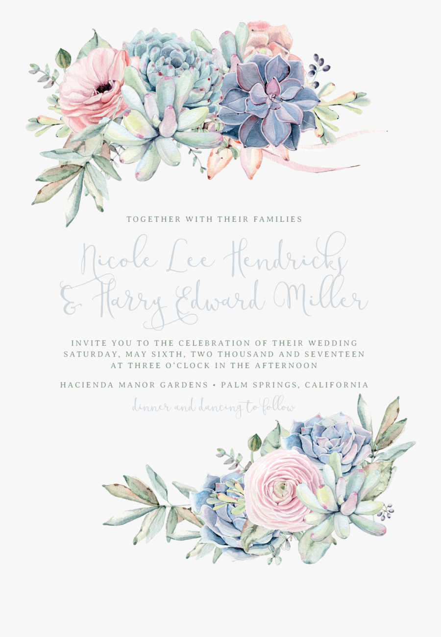 Sweet Succulents Wedding Invitation In Agate - Transparent Template For Wedding Invitations, Transparent Clipart