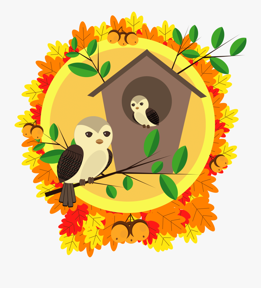 Happy Autumn - Clipart Bird And Birdhouse, Transparent Clipart