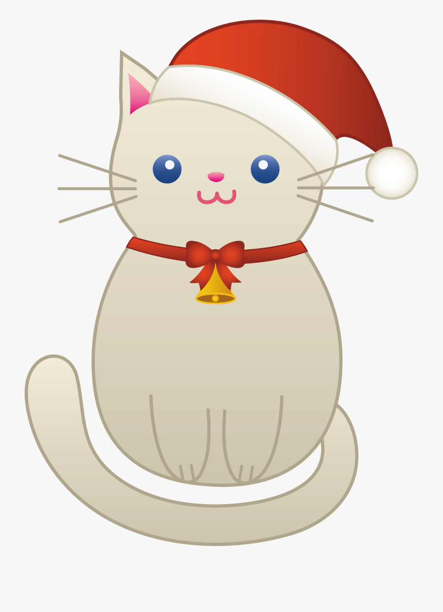 Cute Christmas Cat Clipart - Cat With Santa Hat Clipart, Transparent Clipart