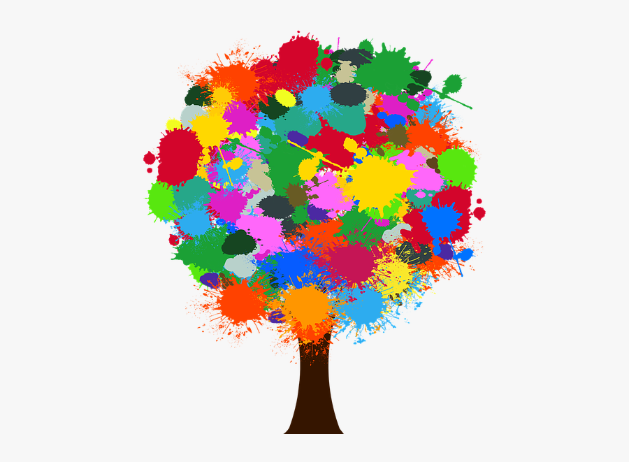 Tree, Dab, Farbkleckse, Leaf, Flower, Decor, Decorative - Coloured Tree, Transparent Clipart