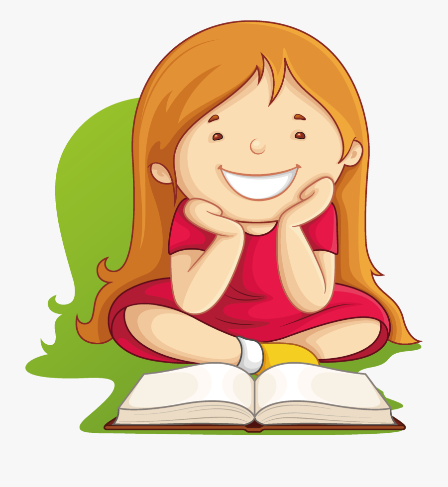 Clip Art Vector Graphics Book Girl Reading - Cartoon Girl Reading A Book, Transparent Clipart
