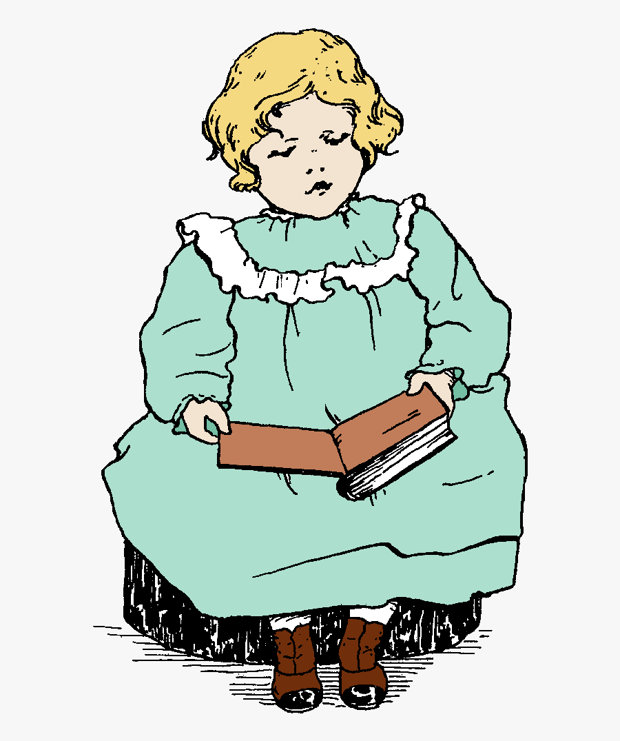 Stock Girl Illustration - Girl Reading A Book Printable, Transparent Clipart