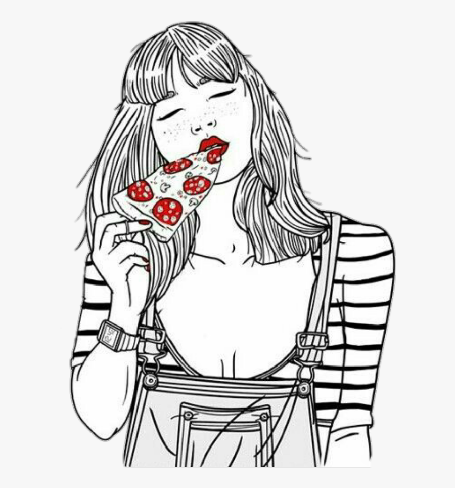 #pizza #girl #eating - Girl Eating Pizza Drawing, Transparent Clipart