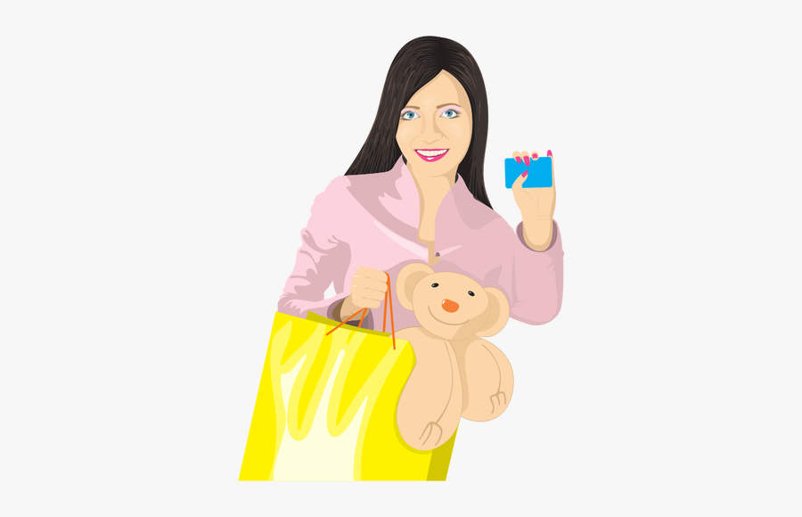 Vector Clip Art Of Girl With Card And Bag - Vector Graphics, Transparent Clipart