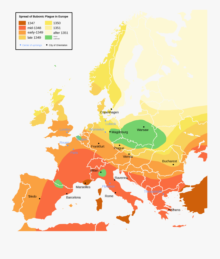 Incidence Of The Black Death Epidemic In M - Black Plague Map, Transparent Clipart