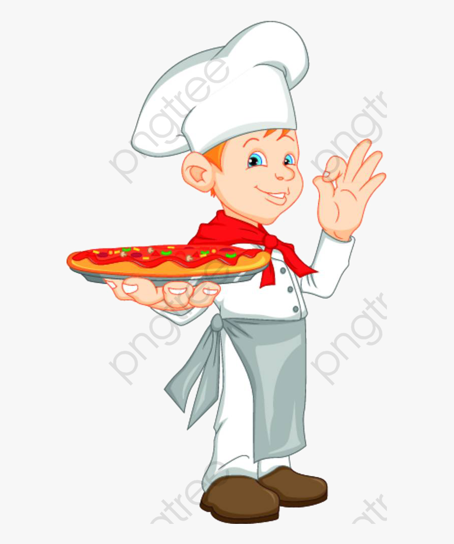 A Little Chef With Pizza, Chef Clipart, Cook, Cartoon - Cartoon Boy Holding Pizza, Transparent Clipart