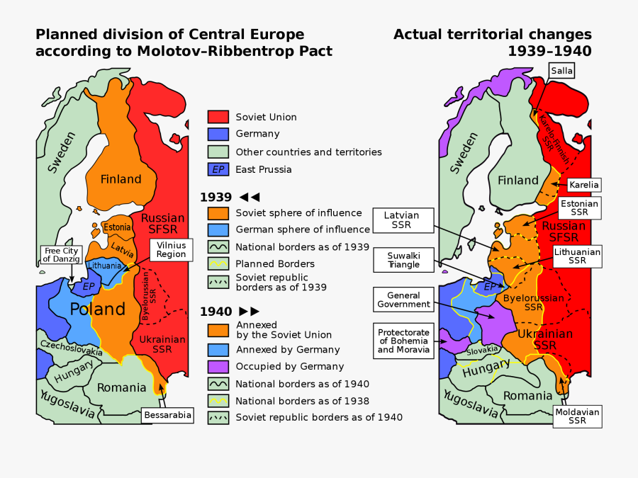 Europe Map Ww2 - Molotov Ribbentrop Pact Map, Transparent Clipart