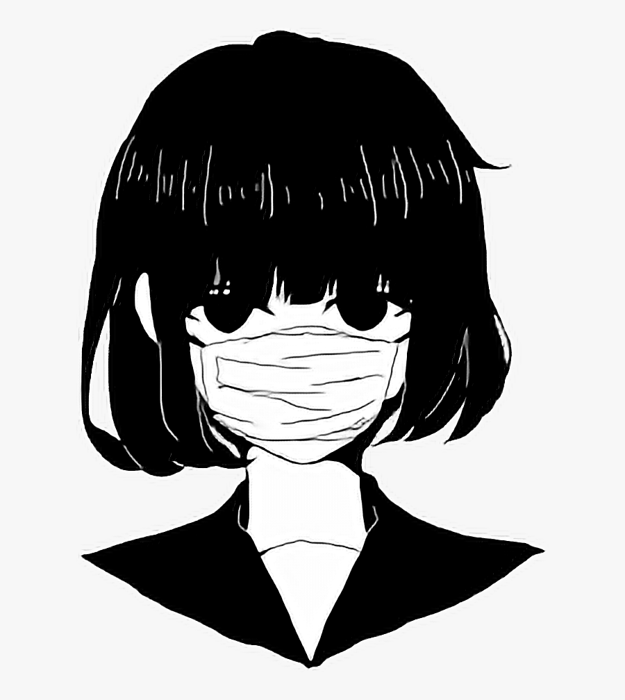 #anime #edgy #blackandwhite #black #white #aesthetic - Mouth Mask Anime Girl, Transparent Clipart