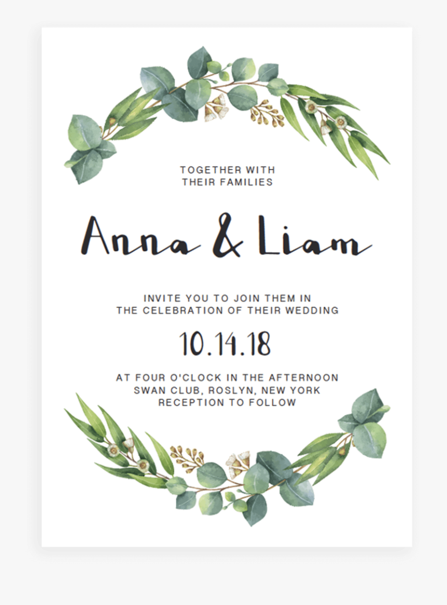 Clip Art Eucalyptus Invitation Template Watercolor - Leaves Wedding Invitation Templates, Transparent Clipart