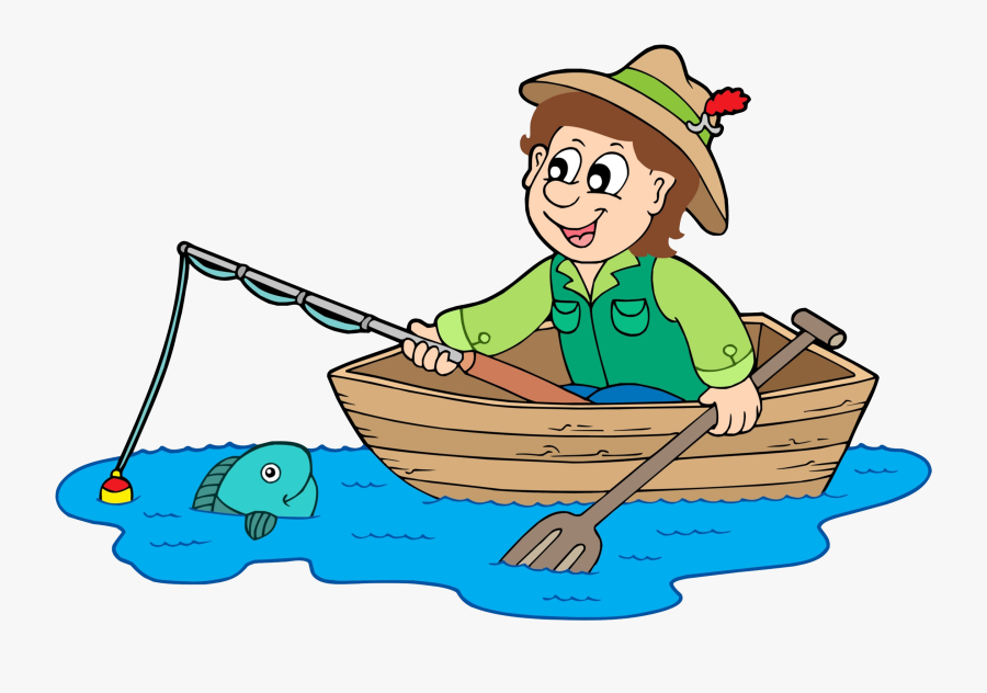 Cartoon Fisherman In Boat, Transparent Clipart