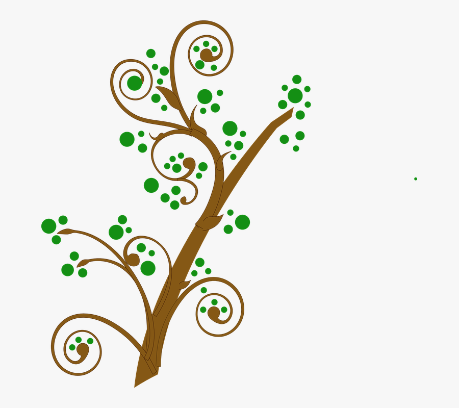 Branch, Green, Swirled, Leaves, Ornament, Spring - Line Art Tree Branches, Transparent Clipart