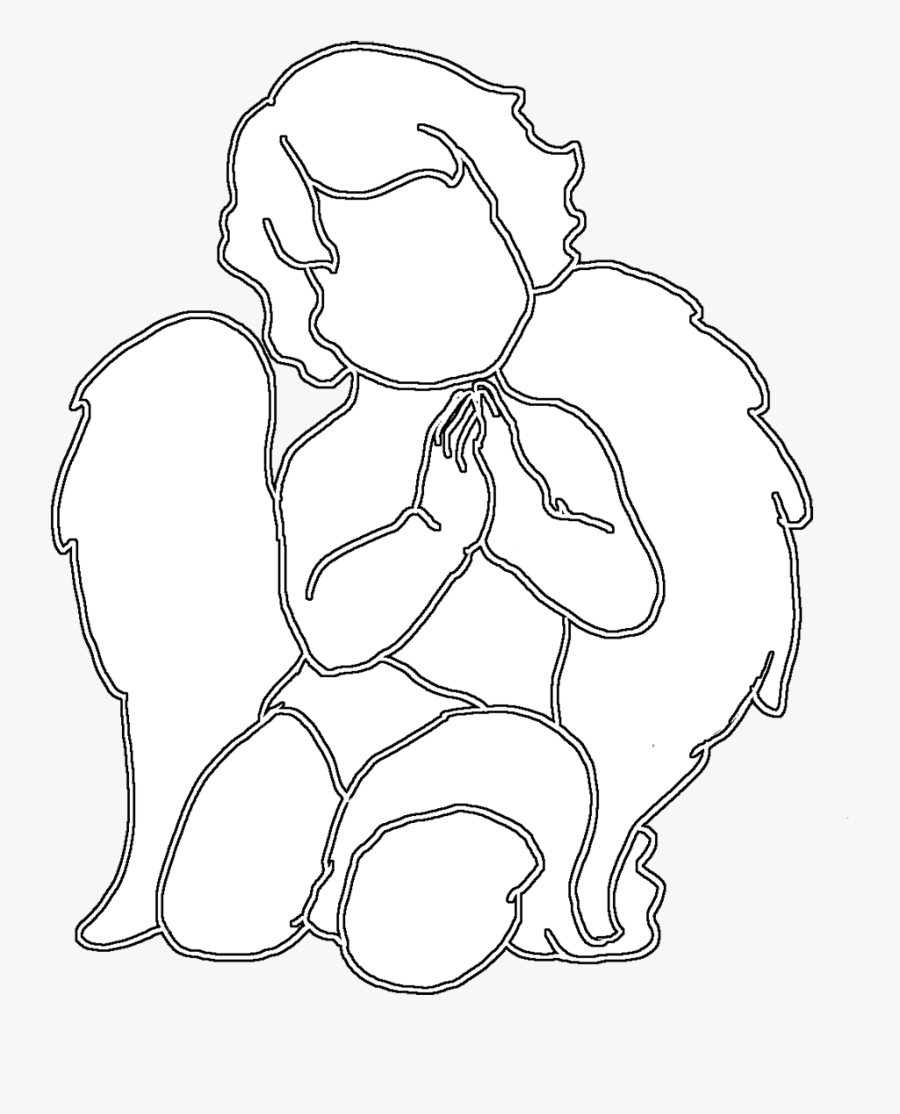 Angel Silhouette Cute Praying - Step By Step Easy To Draw Cherub , Free