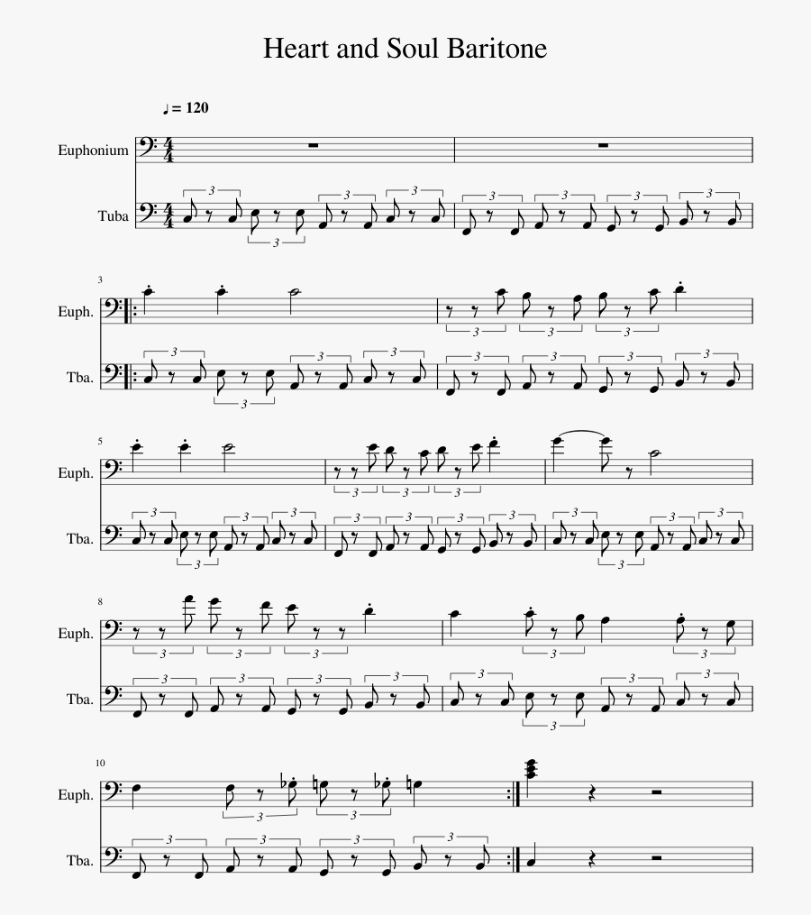 Clip Art Baritone Sheet Music - Heart And Soul Tuba Music, Transparent Clipart