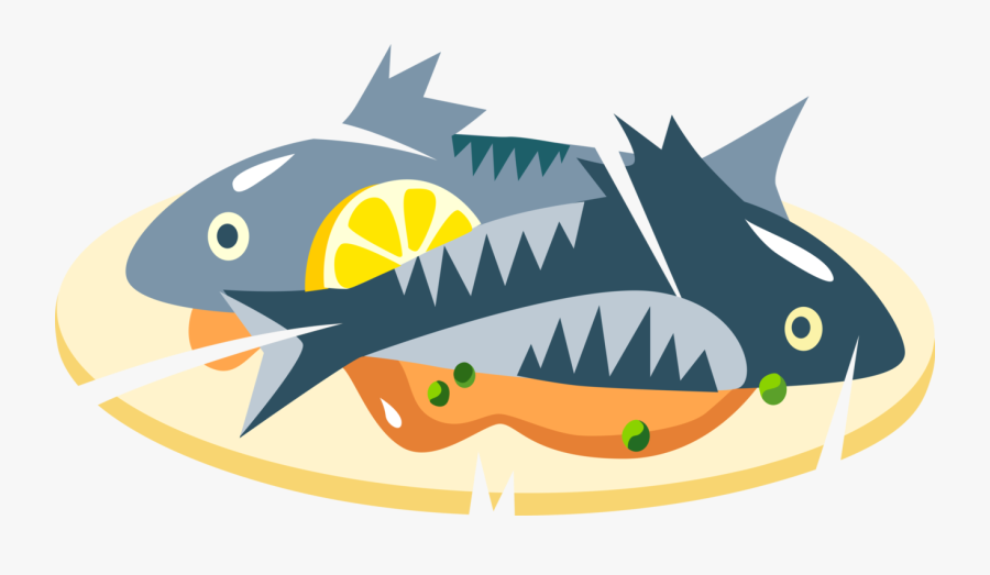 Vector Illustration Of Baked Whole Fish Dinner On Serving - Cooked Fish Clip Art, Transparent Clipart