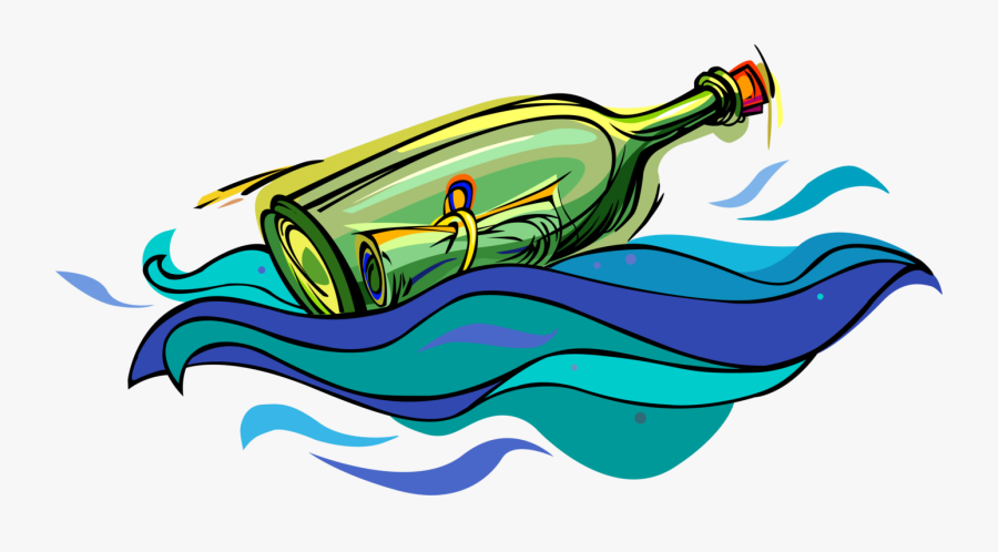 Vector Illustration Of Message In Bottle Form Of Communication - Bottle Floating Clip Art, Transparent Clipart