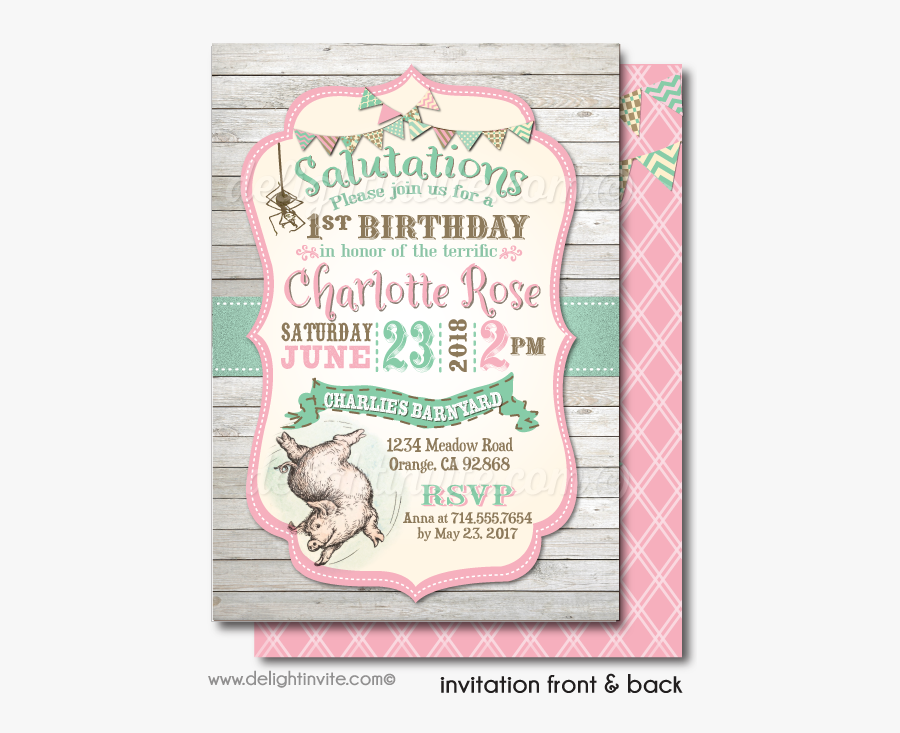 Girl First Birthday Invite, Transparent Clipart