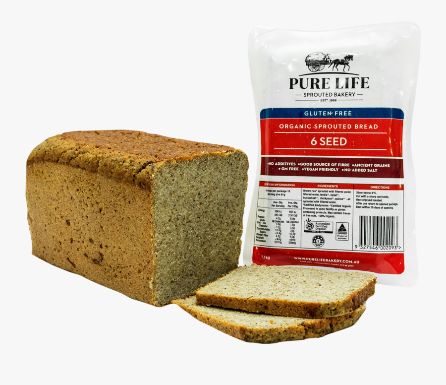 Pure Life Sprouted 6 Seed Gluten Free Bread - Whole Wheat Bread, Transparent Clipart