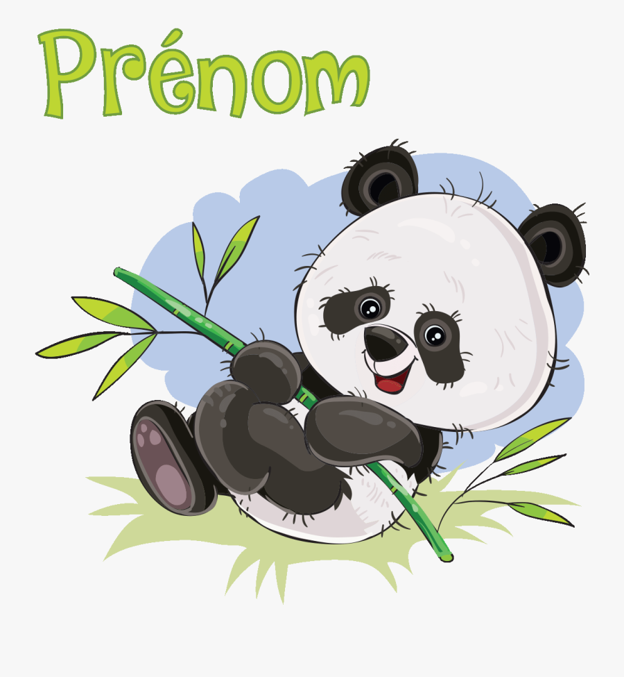 Sticker Prenom Personnalise Bebe Panda Et Son Bambou - Baby Panda Eating Bamboo Cartoon, Transparent Clipart