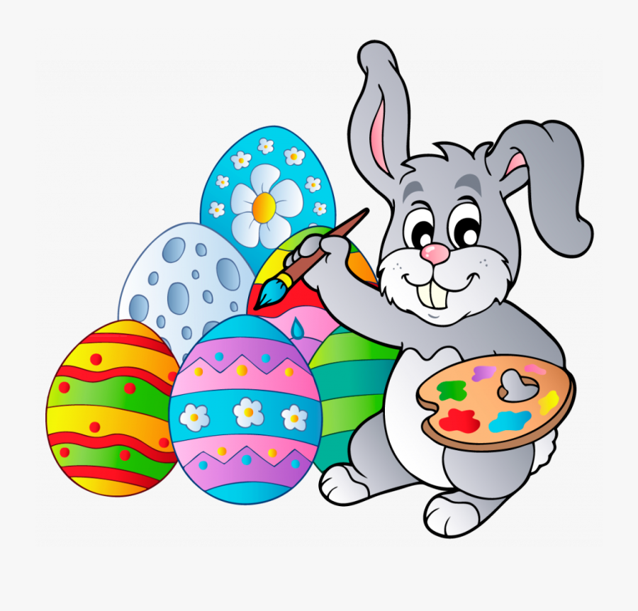 Easter Bunny With Eggs Clipart - Bunny Painting Easter Eggs, Transparent Clipart