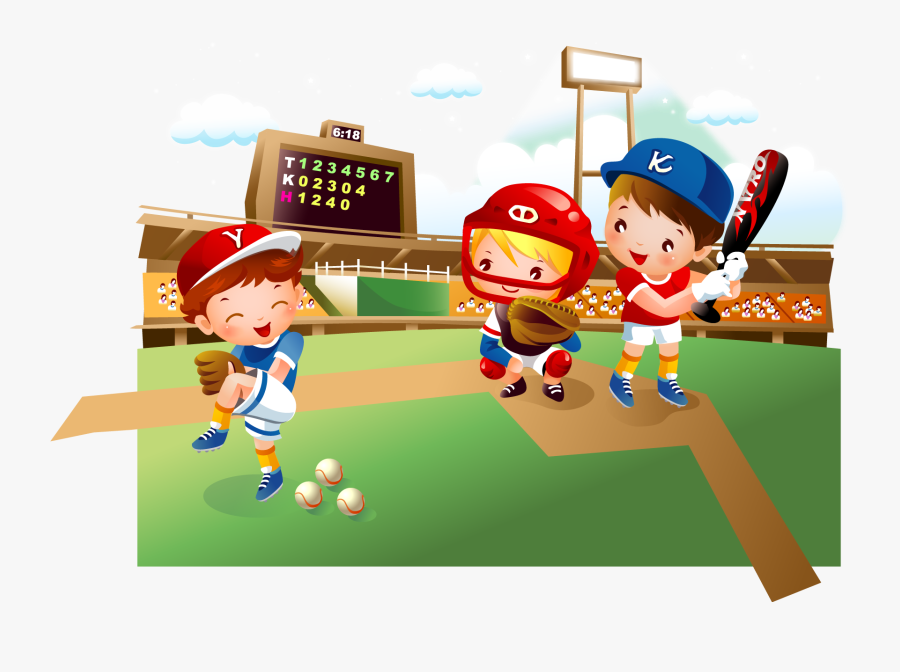 Baseball Field Cartoon Child - They Are Playing Baseball Cartoon, Transparent Clipart