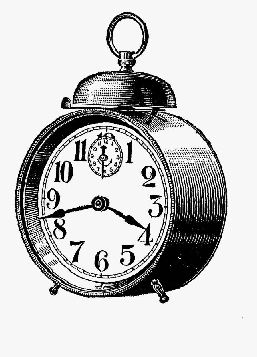 Digital Stamp Design - Alarm Clock Vintage Illustration, Transparent Clipart