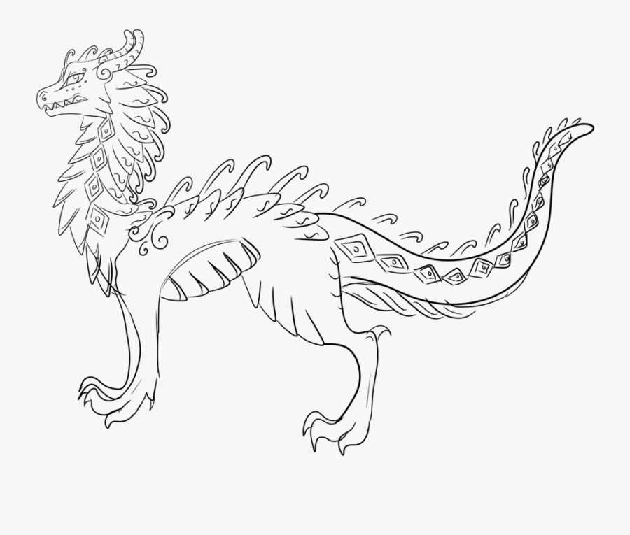 Clip Art Dragon Without Wings - Line Art, Transparent Clipart