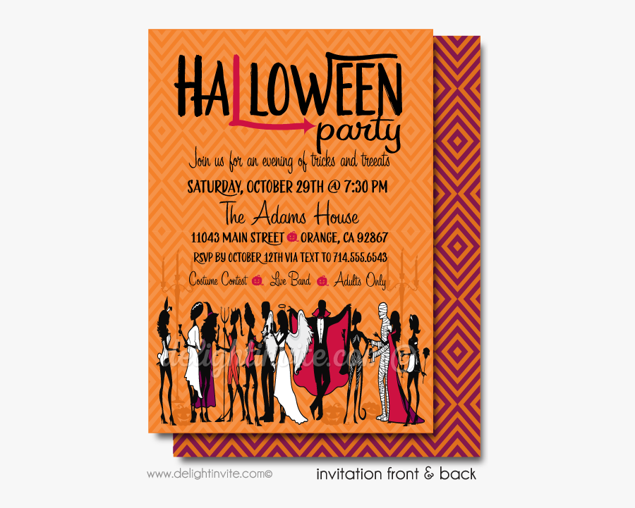 Clip Art Adult Halloween Cocktail Party - Invite For Halloween Costume Party, Transparent Clipart