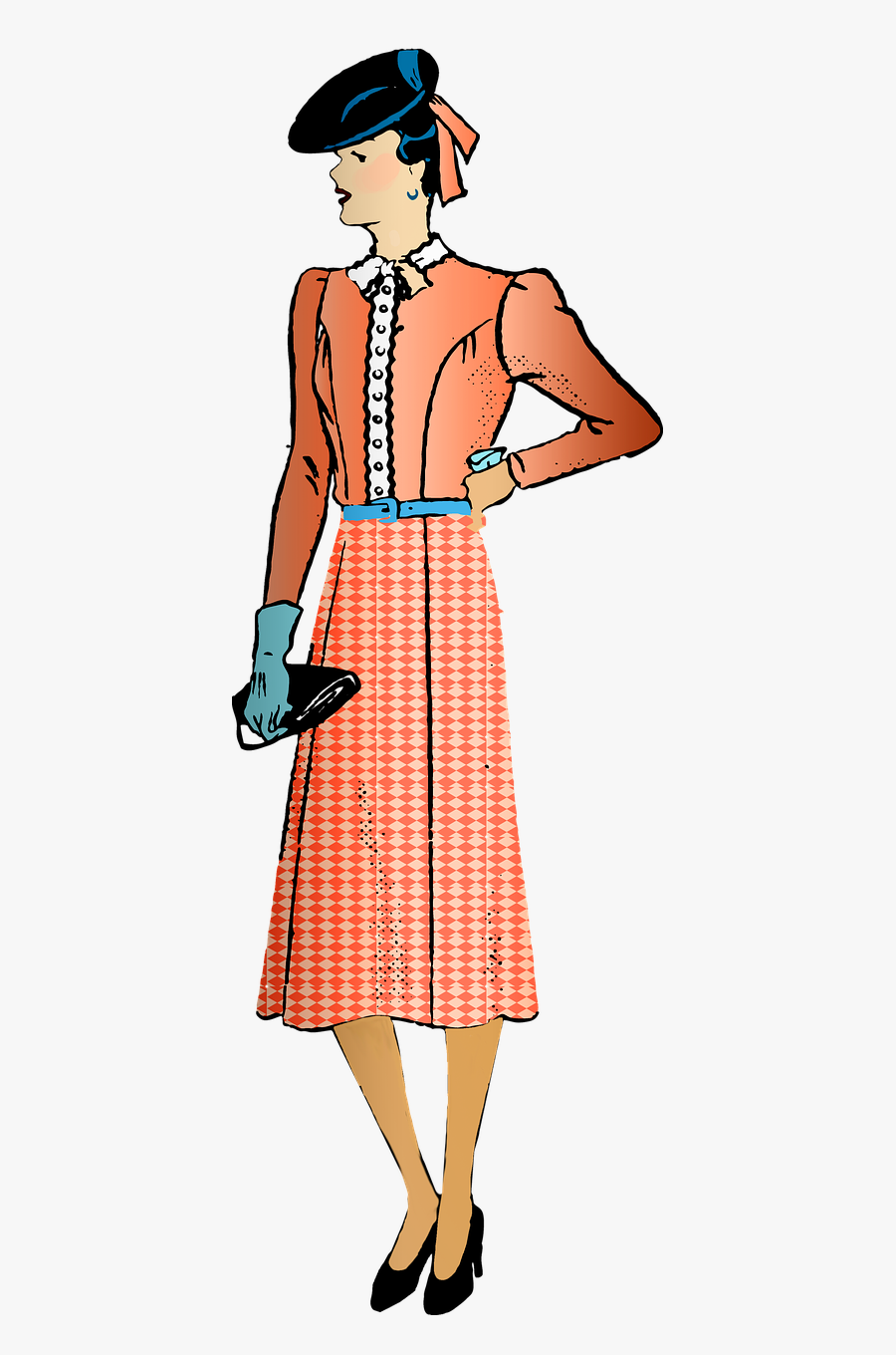 Retro Woman Vintage Woman 1940"s - 1940 Fashion Png, Transparent Clipart