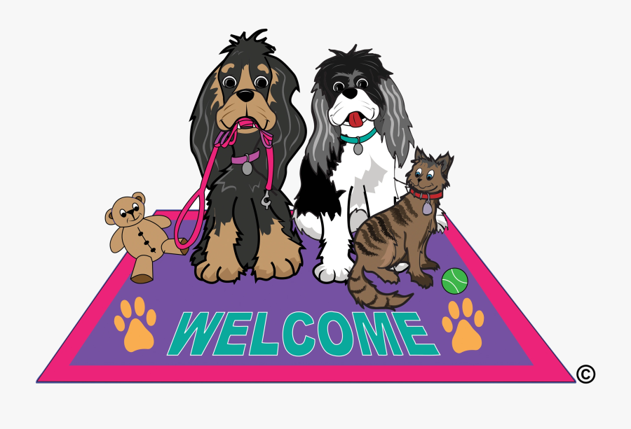 Graphic Of Welcome Mat With Two Dogs And A Cat With - Cartoon, Transparent Clipart