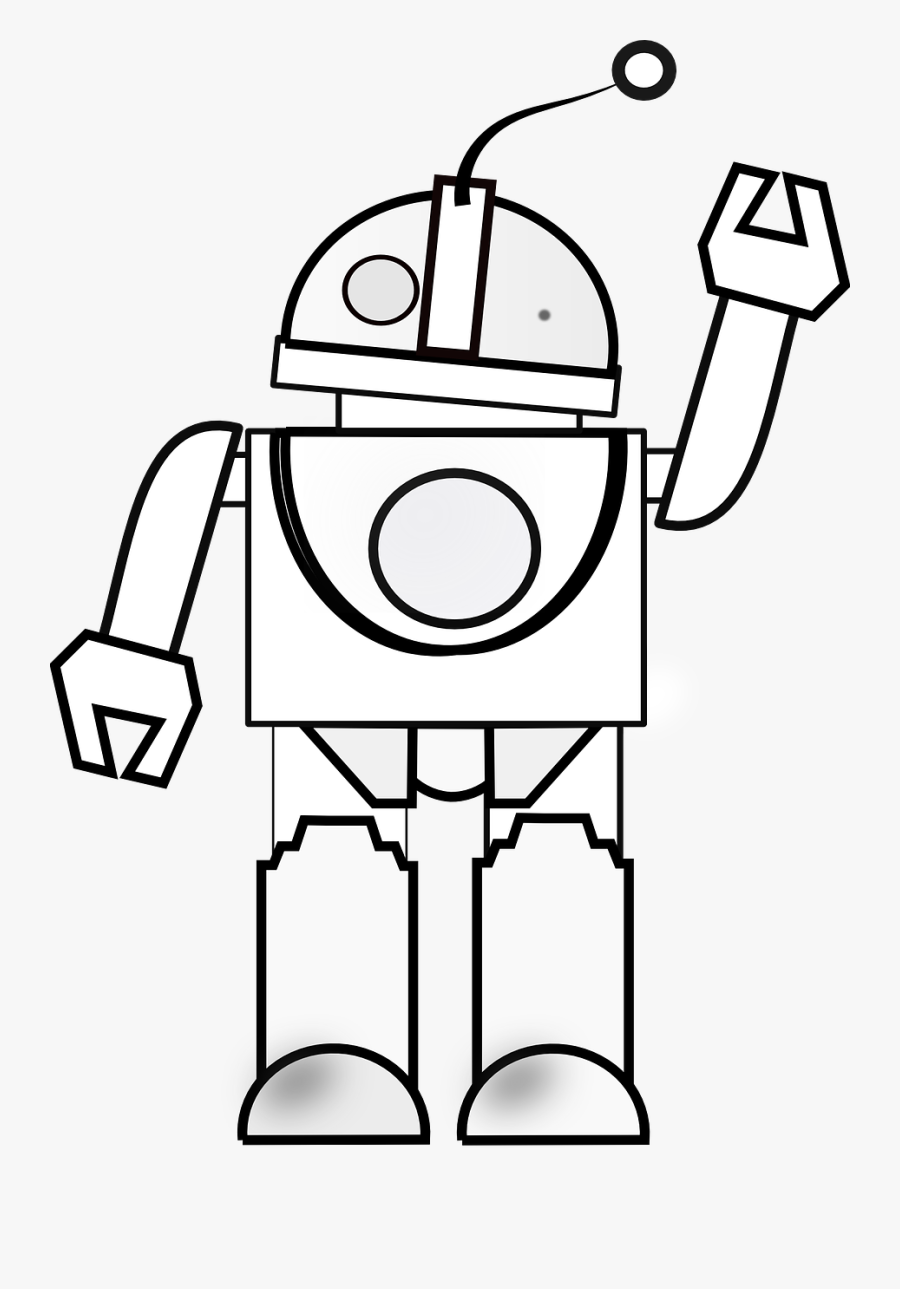 Robot Waving White Black Png Image - Robot Black And White, Transparent Clipart