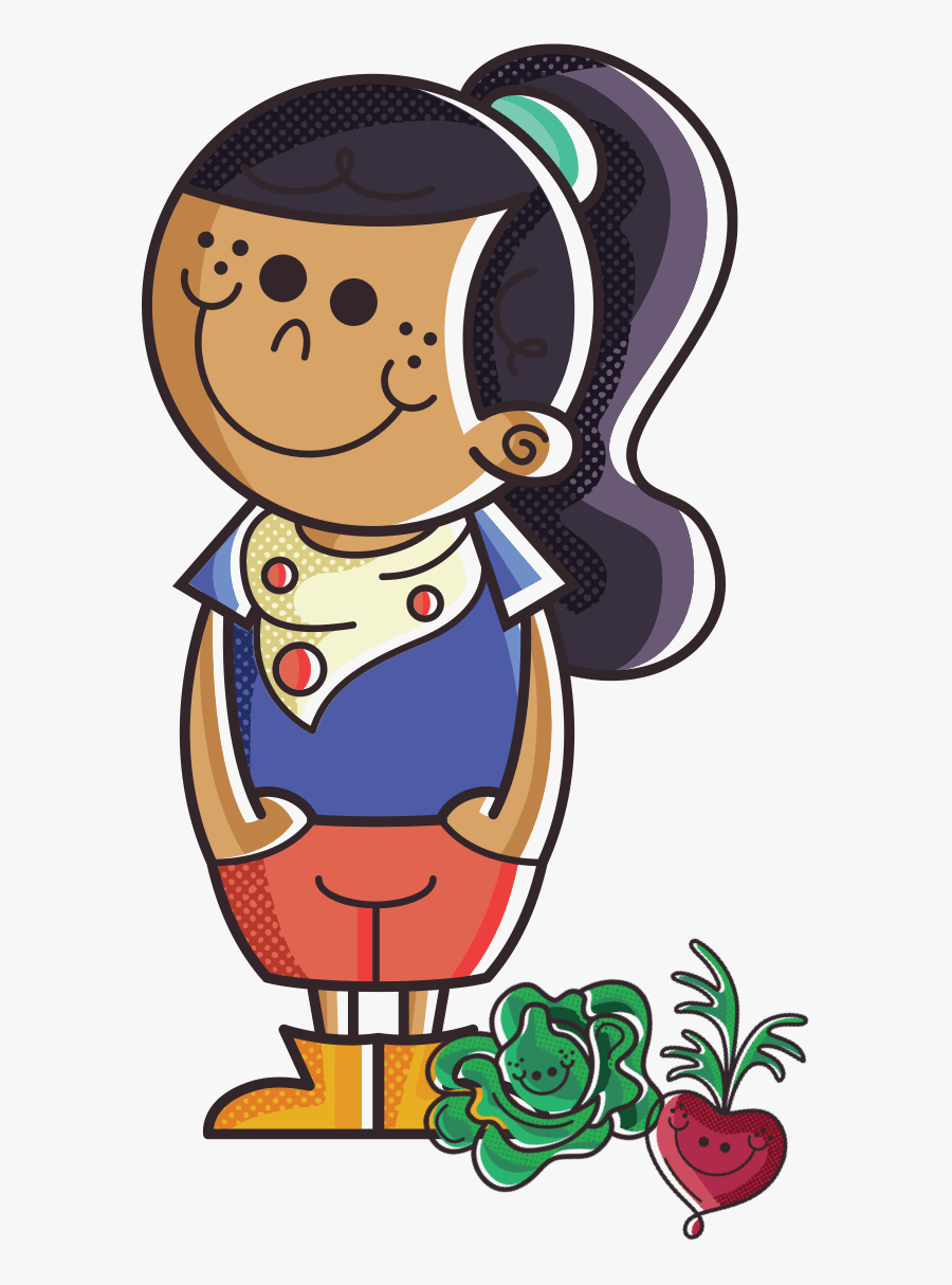 Farmer Girl With Lettuce And Beets - Girl Cartoon With Watering Can, Transparent Clipart