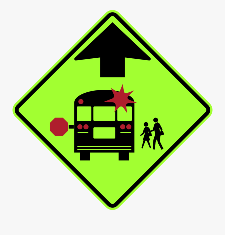 School Bus Crossing Sign, Transparent Clipart