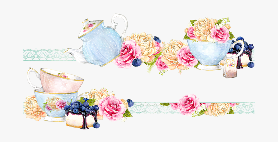Floral Tea Pot Invitation, Transparent Clipart