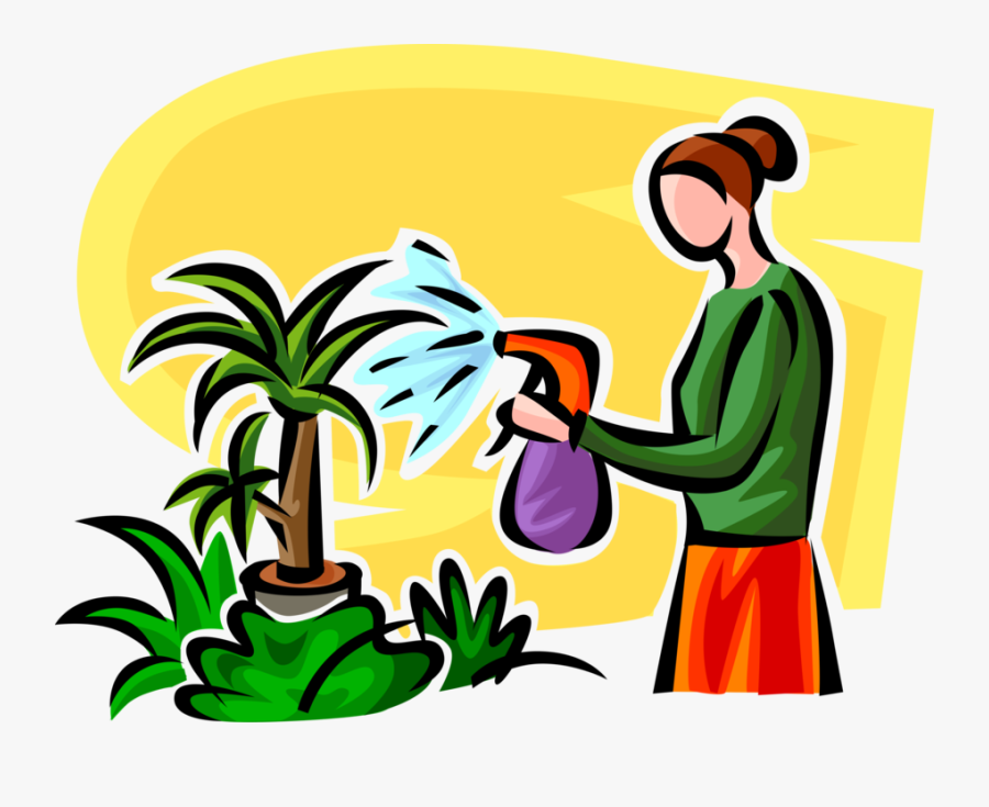 Vector Illustration Of Watering Houseplant Plants With - Innaffiare Clipart, Transparent Clipart