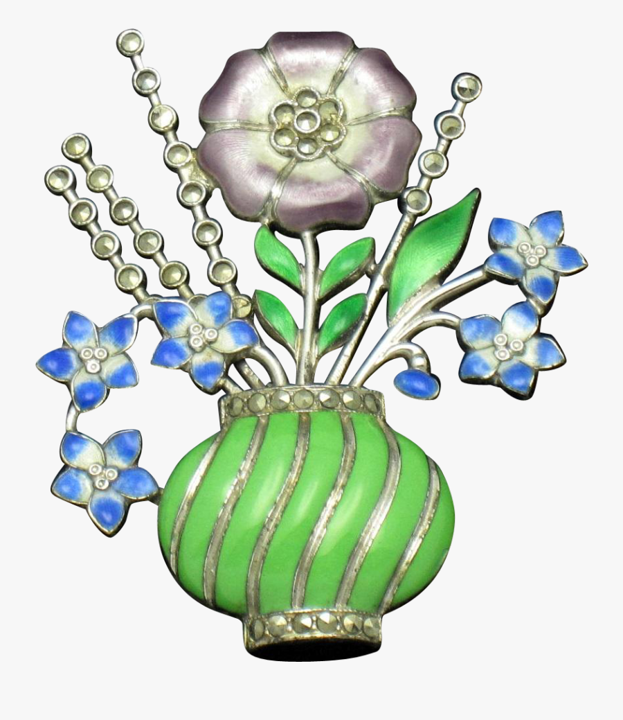 Art Deco Solid Sterling Silver French Enamel Marcasite - Cut Flowers, Transparent Clipart