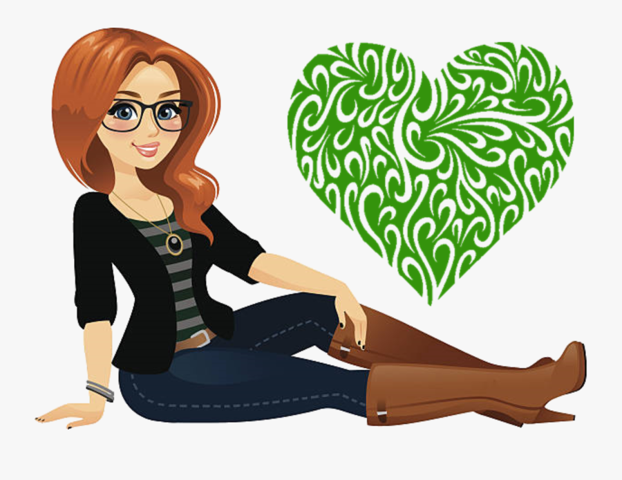 Red Hair Green Heart - Hair Heart Png, Transparent Clipart