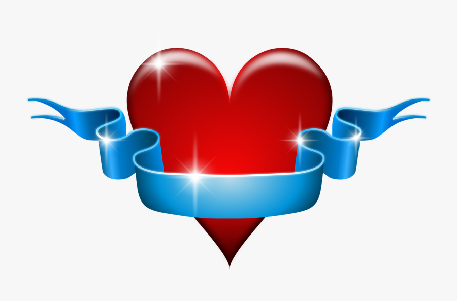 Heart Love Red Blue Ribbon Banner Affection - Heart Designs With Ribbon, Transparent Clipart