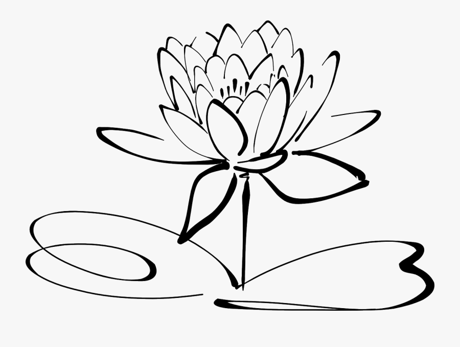 Lotus Flower Line Art Free Picture - Lotus Flower Clipart Black And White, Transparent Clipart